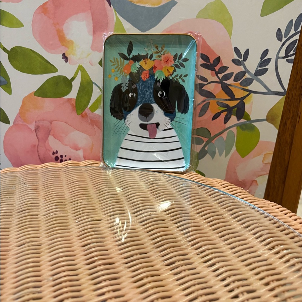 Trinket Tray Floral Dog Illustration Jewelry
